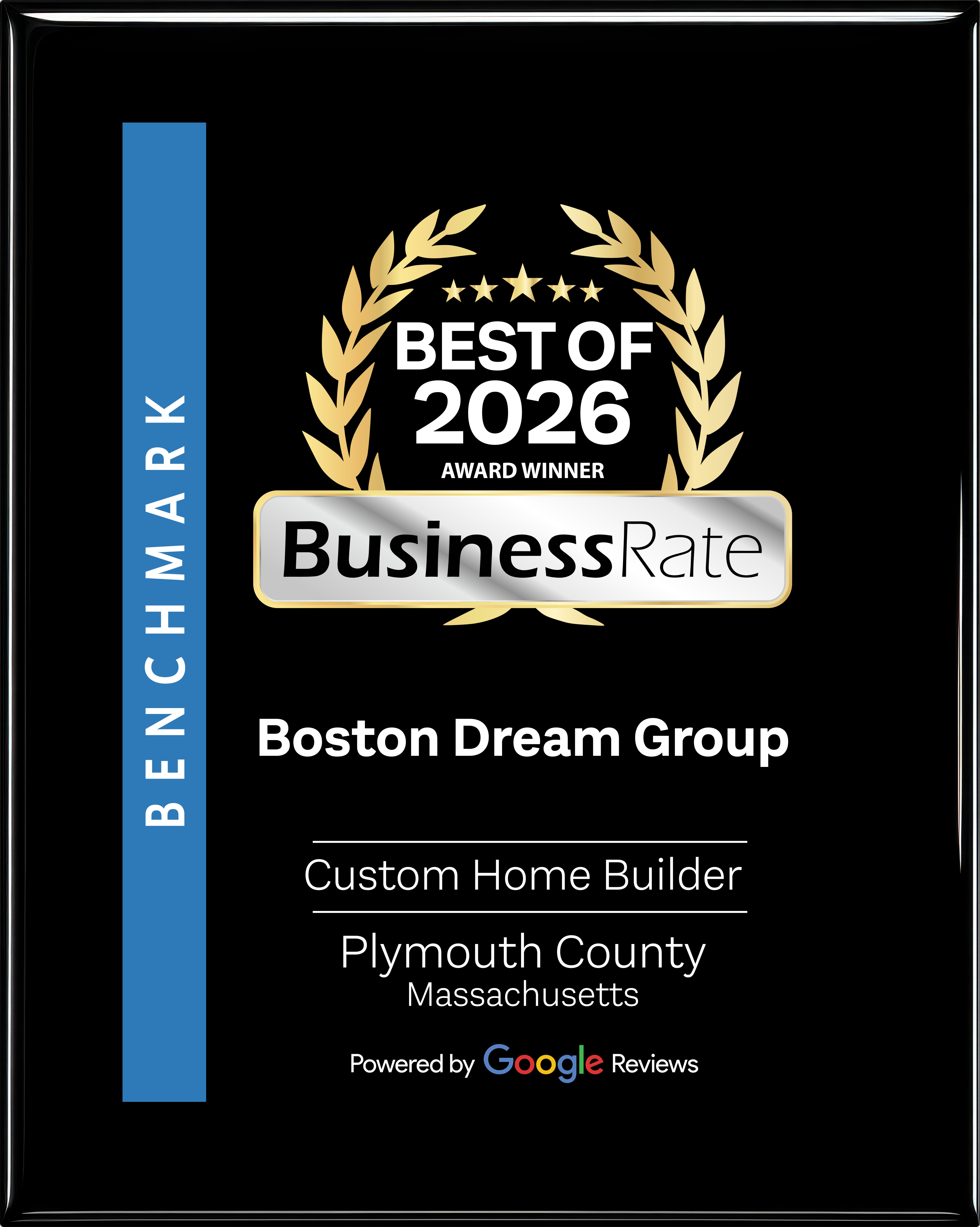 Best of BusinessRate 2026 award plaque for Boston Dream Group