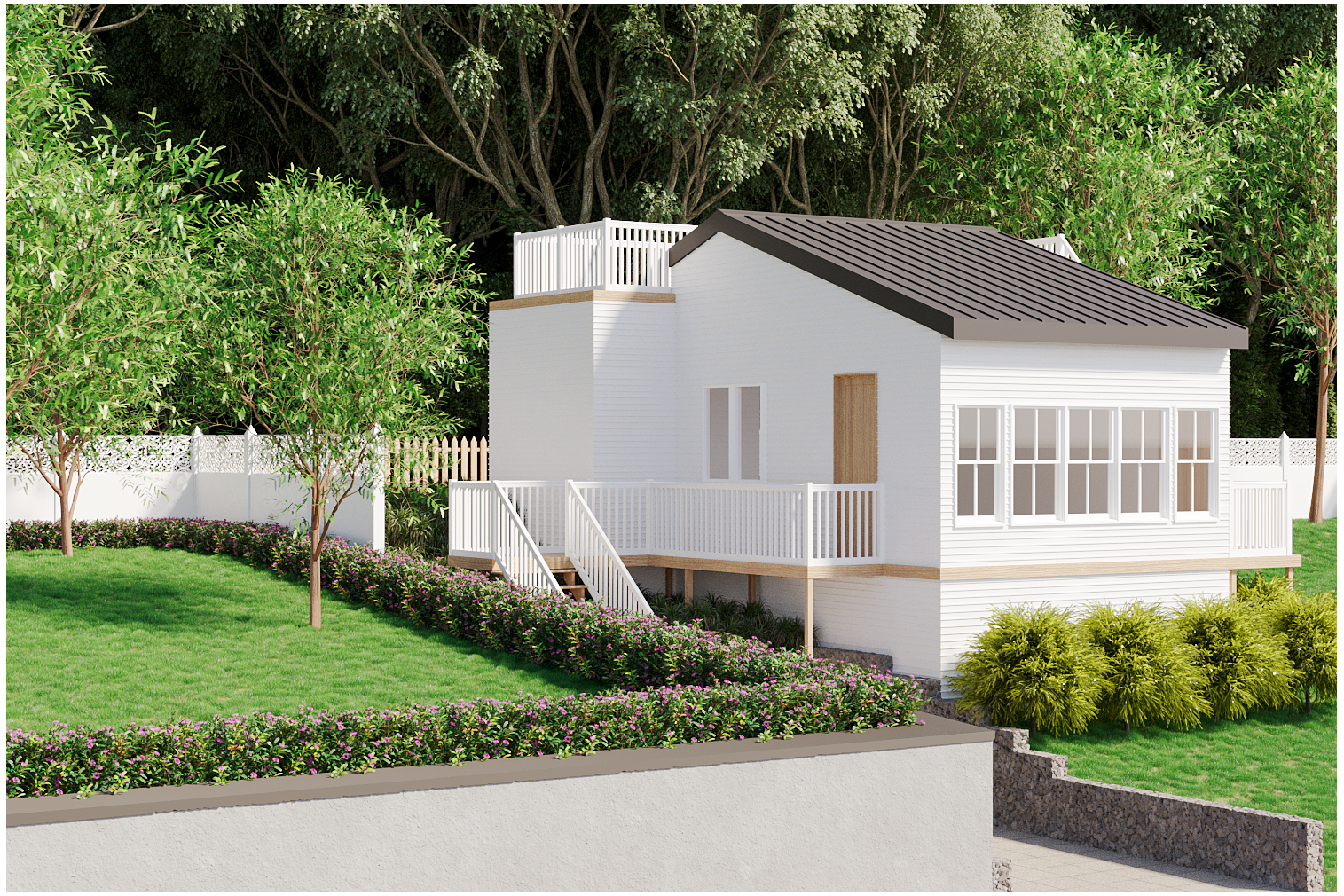 Angled exterior rendering of Carver property